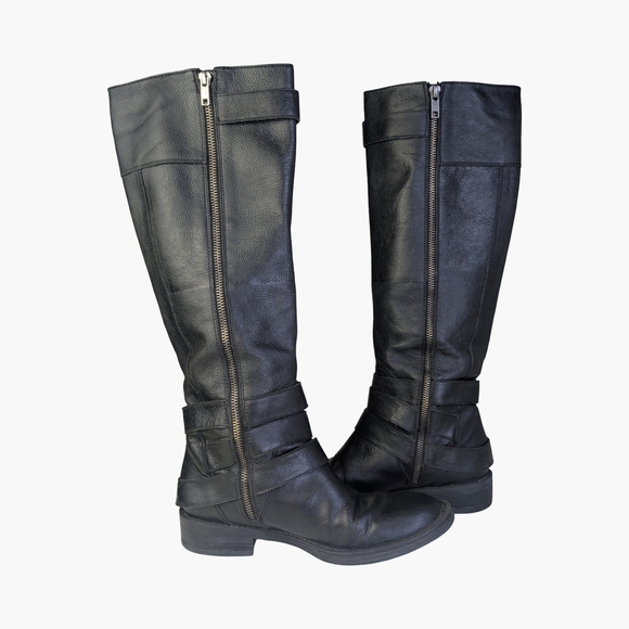 Enzo Angiolini Black Leather Tall Moto Boots With Buckle, Size 7 - Picture 2 of 11